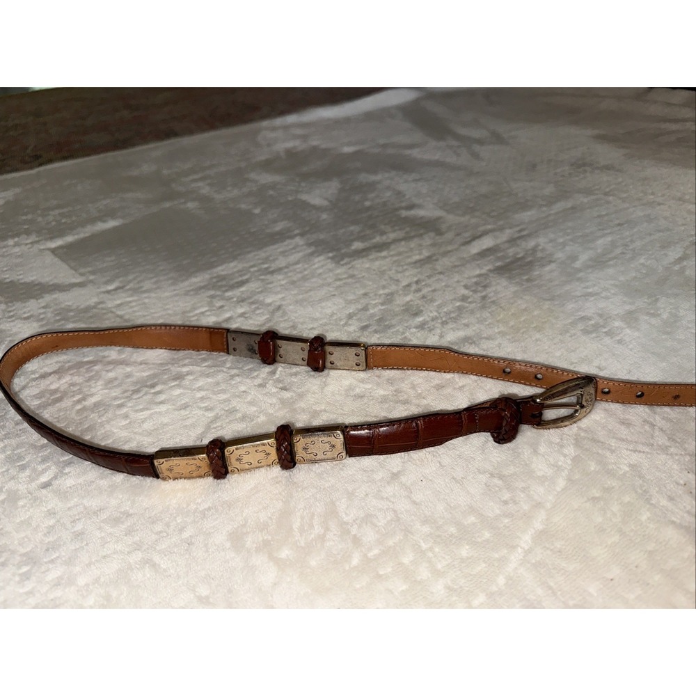 VTG Brighton Western Croc Leather Belt Women's 30" Brown Silver Links size M
